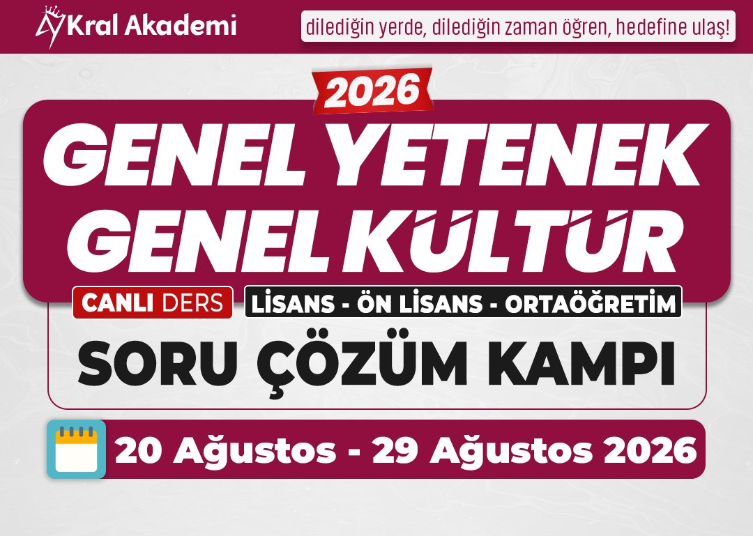 2026 KPSS GENEL YETENEK GENEL KÜLTÜR (LİSANS - ÖN LİSANS - ORTAÖĞRETİM) SORU ÇÖZÜM KAMPI